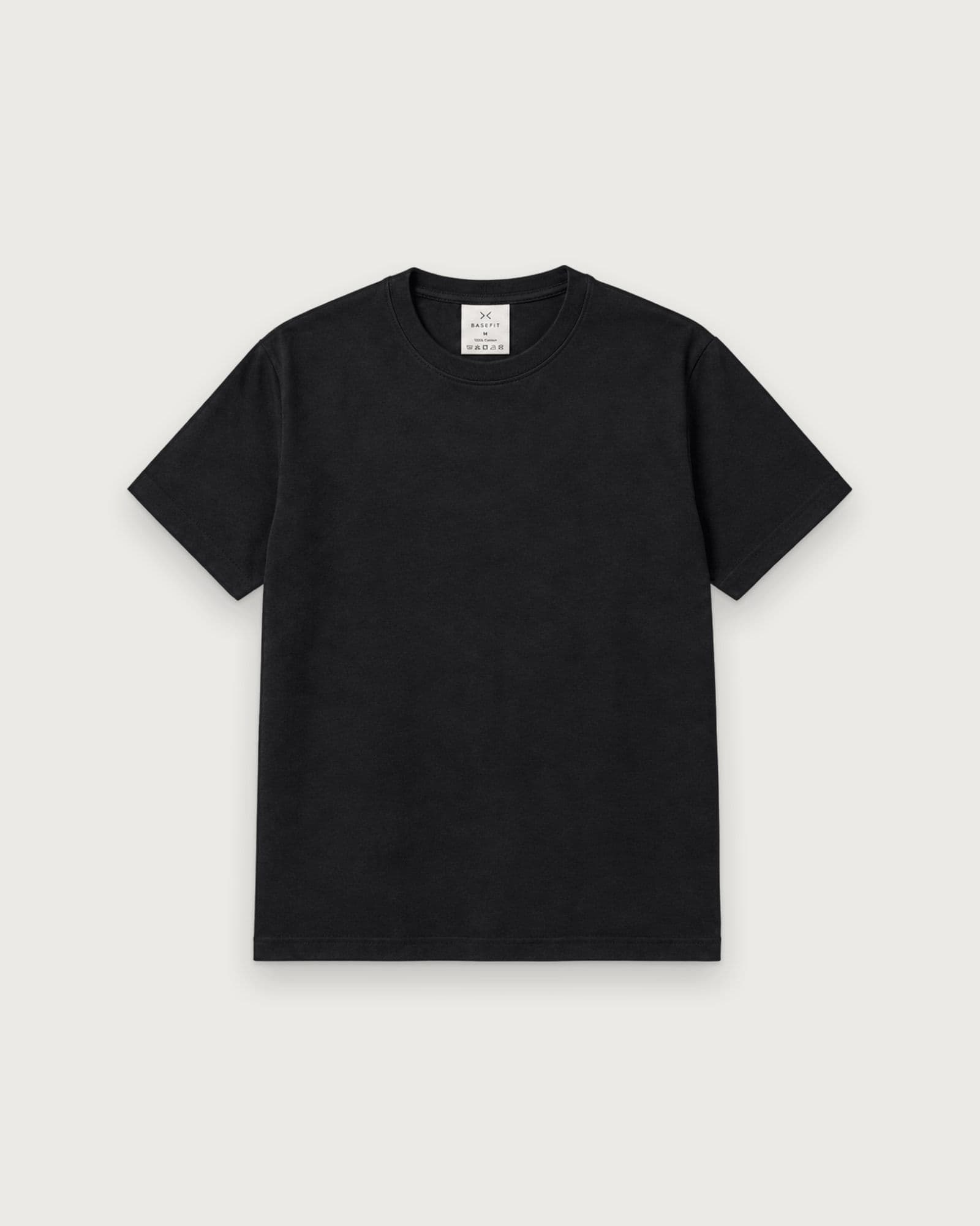 BASEFIT Essential T-Shirt in Black — shown flat from the front